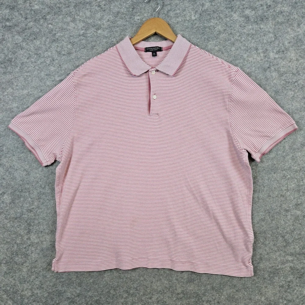 Banana Republic Mens Luxury Touch Polo Shirt Size XL Pink & White Stripes Preppy